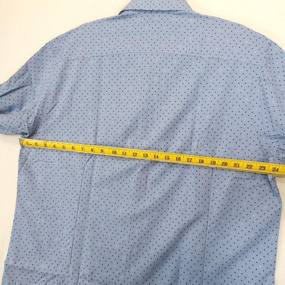 WRK Work Rest Karma Geo Dot Dress Shirt 4 Way Stretch Flip Cuff Men 18 Blue - Picture 6 of 13